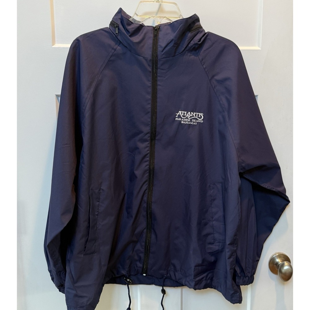 Atlantis Paradise Island Bahamas Windbreaker Jacket Unisex M Navy Packable Hood